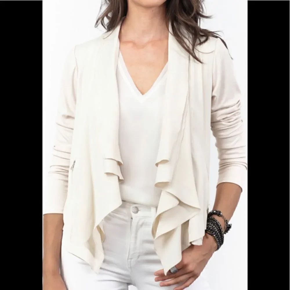 Lola and Sophie Cream jacket, lightweight knit spandex and rayon